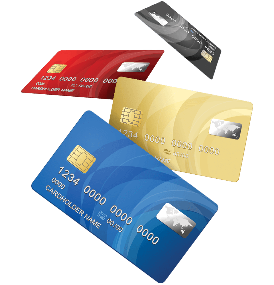 Credit Cards black red yellow and blue